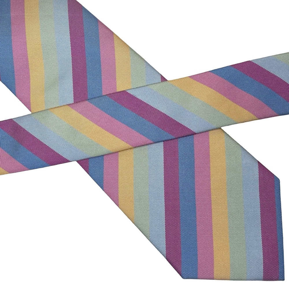 Charles Tyrwhitt Rep Striped Silk Tie Mens Rainbow Pastel Necktie Preppy